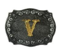 COOLLA Boucle de ceinture pour homme - Lettres initiales ABCDEFG à Z Western Rodeo Texas Cowboy Grandes boucles de ceinture, V, 9 cm