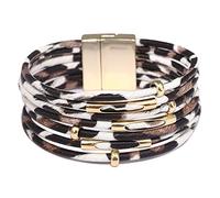 COOLLA Bracelet tressé en cuir avec pierre d'agate et cristal pour femme, 19.5 cm, Cuir, Agate du Botswana