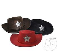 COOLMP Lot de 12 - Chapeau Cowboy Noir avec étoile et Cordon Enfant