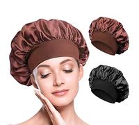 Coolon 2 PCS Bonnet Satin Cheveux Nuit, Bonnet Satin, Bonnet Soie Cheveux Nuit, Élastique Réutilisable Bonnet De Nuit en Satin pour Femmes（Noir，Café）