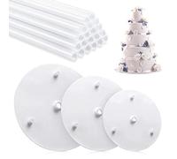 Coolon Lot de 21 chevilles à gâteau pour gâteaux à étages avec 3 plaques de séparation de gâteau, tige de support à gâteau en plastique réutilisable pour construction de gâteaux à étages