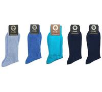 COOLORFOOL Pack de 5 Chaussettes fil d'écosse de luxe - fines douces - 100% coton 1 bleu ciel, 1 bleu roi, 1 bleu azur, 2 bleu marine T43/45