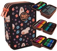 CoolPack Capybara Trousse XXL à 3 compartiments - Trousse à trois compartiments - Pour filles et garçons - 44 pièces - Trousse à 3 étages, Multicolore, Trousse à crayons