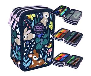 CoolPack Trousse à crayons 3 compartiments XXL - Trousse à crayons - Trousse à crayons - Pour fille et garçon - 44 pièces - 3 niveaux - OH My Deer, Multicolore, Trousse à