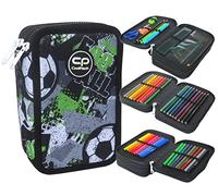 Coolpack Trousse à crayons XXL 3 compartiments - Trousse à crayons pour garçon, Let's Goal - 44 pièces - Gris
