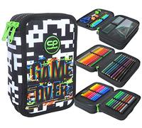 CoolPack Trousse à crayons XXL 3 compartiments - Trousse à crayons - Triples - Pour garçon, fille - Game over - Trousse à crayons - 44 pièces - 3 niveaux, Blanc, Trousse à