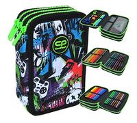 CoolPack Trousse à crayons XXL 3 compartiments - Trousse à crayons - Trousse à crayons - Pour fille et garçon - 44 pièces - 3 étages - PEEK A Boo, Multicolore, Trousse à