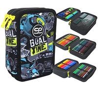 CoolPack Trousse à crayons XXL 3 compartiments - Trousse à crayons - Trousse à crayons - Pour garçon, Goal Time - Football - 44 pièces - 3 niveaux, bleu, Trousse à