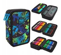 CoolPack Trousse XXL à 3 compartiments - Trousse à trois compartiments - Pour filles et garçons - Trousse remplie de 44 pièces - 3 étages - Skate Night, Multicolore, Trousse à crayons