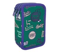 CoolPack Trousse XXL à 3 compartiments - Pour filles et garçons - 44 pièces - 3 étages - Rétro américain, Multicolore, Trousse à crayons