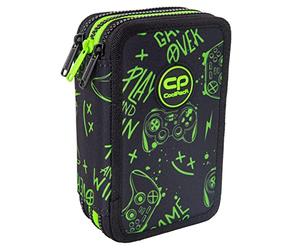 CoolPack XXL Pencil Case 3-Compartment School Pencil Case Triple Pencil Case for Girls Boys Pencil Case 44-Piece Filled Student Case 3-Tier Game Night, Multicoloured, Pencil case
