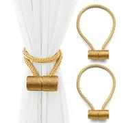 COOLPEEN Lot de 2 embrasses de rideaux magnétiques décoratives, 40,6 cm, corde décorative moderne pour rideaux fins ou transparents (doré)