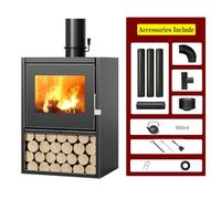 Coolpleasant Poêle à Bois 15KW Poêle à Bois en Fonte Poêle Multi-combustibles Cheminée éco-Conception pour Intérieur, Villa, Salon, 60 x 49 x 85 cm