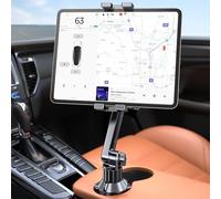 Coolpow Support Tablette Voiture Gobelet, Support iPad Universel pour Porte-gobelet de Voiture avec Bras Réglable Long,pour iPad Pro/Samsung Tab, 6-12.9" Table Compatible avec Les Coques épaisses