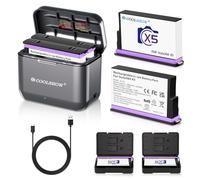 COOLSHOW Lot de 2 batteries 360 X5 2800 mAh avec étui de protection de batterie et chargeur rapide X5 Chargeur de batterie Boîte de rangement Design compatible avec appareil photo Insta360 X5 (2