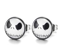 COOLSTEELANDBEYOND 1 Paire Gothique Punk Rock Noir Blanc Alien Dôme Boucles d'oreilles - Clous d'oreille - Homme Femme - Acier Inoxydable