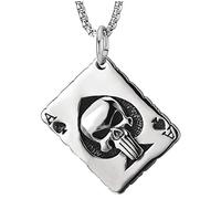 COOLSTEELANDBEYOND Ace Carte Poker Grille Damier Motif Pendentif Collier avec Punisher Crâne et Piques - Homme Acier - Deux Côtés