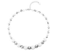 COOLSTEELANDBEYOND Argent et Blanc Perlé Perle Collier Cristal Perle, Statement Collier, Robe de Soirée Mariage Noces Banquets