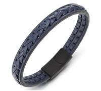 COOLSTEELANDBEYOND Bracelet Cuir Tressé Bleu Pour Homme Avec Fermoir en Acier Noir - Bijou Moderne et Minimaliste Pour Tous les Jours