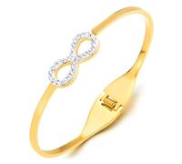 COOLSTEELANDBEYOND Bracelet Jonc Infini en Acier Doré pour Femme avec Strass Étincelants, Design Fin à Charnière