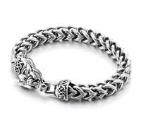 COOLSTEELANDBEYOND Bracelet Tête de Loup Viking Homme Acier Chaîne Nordique Fermoir Fenrir Nœud Celtique Biker