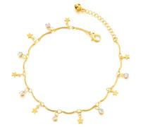 COOLSTEELANDBEYOND Cheville Or Fantaisie pour Femme avec Charms Étoiles et Cristaux Étincelants, Bijou Fin Ajustable