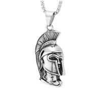 COOLSTEELANDBEYOND Collier Casque de Guerrier Spartiate pour Homme, Pendentif Soldat Grec en Acier avec Détail de Crête
