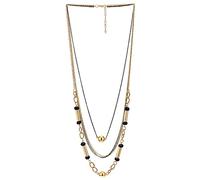 COOLSTEELANDBEYOND Collier de Soirée Doré et Noir, Chaînes Multirangs en Cascade avec Perles Noires, Pendentifs Tube et Lien Cercle