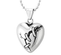 COOLSTEELANDBEYOND Collier Pendentif Cœur Gothique avec Design Fissuré Cousu, Bijou Cœur Brisé en Acier Inoxydable, Style Punk Rock