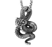 COOLSTEELANDBEYOND Collier Serpent Vipère Enroulée pour Homme, Pendentif Serpent Acier Inoxydable Gothique avec Texture Écaille 3D