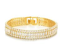 COOLSTEELANDBEYOND étincelant Couleur d'or Trois Rangées Cristal Strass Cluster Pavé Bracelet pour Femme