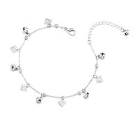 COOLSTEELANDBEYOND Femme Magnifique Chaîne Maillons Bracelets de Cheville avec Pendantes Découpé Diamant et Grelot, Réglable