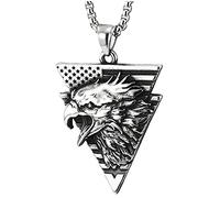 COOLSTEELANDBEYOND Homme Acier Inoxydable Triangle Pendentif Collier avec Rugissant Hurlant Aigle et 75CM Chaîne de blé