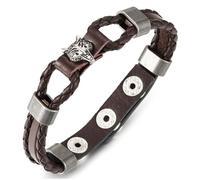 COOLSTEELANDBEYOND Homme Brun Cuir Bracelet avec Fenrir Loup Charmes - Norrois Viking Amulette - Cuir Tressé Nœud Bracelet