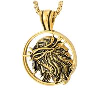 COOLSTEELANDBEYOND Homme Couleur d'or Jésus Christ Pendentif Collier Couronne de Épines Dentelle Médaille Acier - Religieux