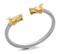 COOLSTEELANDBEYOND Lastique Réglable - Unique Bracelet Dragon Homme d'acier Inoxydable - Bracelet Manchette Câble Torsadé - Argento r