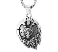 COOLSTEELANDBEYOND Norrois Viking Collier, Fenrir Loup Médaille Pendentif Collier pour Homme - Acier Inoxydable Vintage
