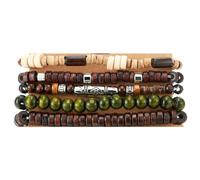 COOLSTEELANDBEYOND Set Bracelets Perles Tribales 6 Pièces Bois et Pierre Accents Vintage Style Surfeur