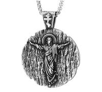 COOLSTEELANDBEYOND Texturées Jésus-Christ Médaille Pendentif - Homme Vintage Acier Pendentif Collier - Religieux Christian Bijoux