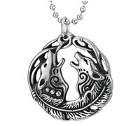 COOLSTEELANDBEYOND Vintage Doubles Loup Pendentif Norrois Viking Collier - Hurlant Loups Médaille Pendentif Acier Inoxydable - Homme
