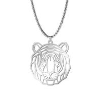 cooltime Collier avec pendentif tigre géométrique en acier inoxydable pour amoureux des animaux, chaîne vénitienne de 58,4 cm, Acier inoxydable