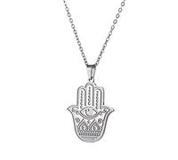 cooltime Collier pour femme avec pendentif main de Fatima mauvais œil et amulette porte-bonheur réussie (style 2), Acier inoxydable