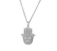cooltime Collier pour femme en acier inoxydable avec pendentif main de Fatma mauvais œil et amulette porte-bonheur, Métal
