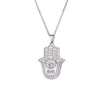 cooltime Collier pour femme en acier inoxydable avec pendentif main de Fatma mauvais œil porte-bonheur, Plomb, acier inoxydable