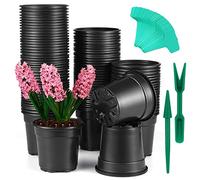 Coolty Lot de 100 pots de fleurs en polypropylène noir souple, 10,2 cm de diamètre, avec étiquettes et outils de transplantation pour intérieur ou extérieur