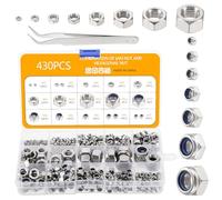 Coolty Lot de 430 écrous hexagonaux autobloquants en acier inoxydable 304 avec boîte, contient différentes tailles M2 M3 M4 M5 M6 M8 M10 M12