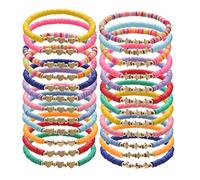 Cooluckday Heishi - Bracelet de surfeur Vsco bohème pour femme, bracelet d'amitié empilable en argile polymère arc-en-ciel avec disque en vinyle (cœur étoilé)