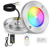 COOLWEST Projecteur Piscine LED Remplie de Résine, 18W Lampe Piscine RGB Multicolore Synchroniseur Externe avec Télécommande, Boîtier en Acier Inoxydable, IP68 étanche, 24V DC, Montage en Surface