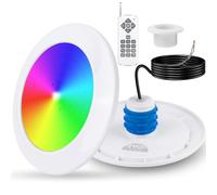 COOLWEST Projecteur Piscine Vissable avec Filetage 1 1/2", 25W RGB LED Eclairage Piscine avec Télécommande, Ø180mm, IP68 Étanché Lampe LED pour Piscines Béton SPA, avec Conduits 1,5", 12V AC/DC