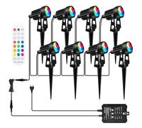 COOLWEST RGB Lumiere Exterieur avec Capteur de Lumière, Spot LED Extérieur Jardin avec Télécommande, Lampe Exterieur avec Minuterie, Étanche IP65 20M 24V pour Terrasse Pelouse Chemins(Paquet de 8)